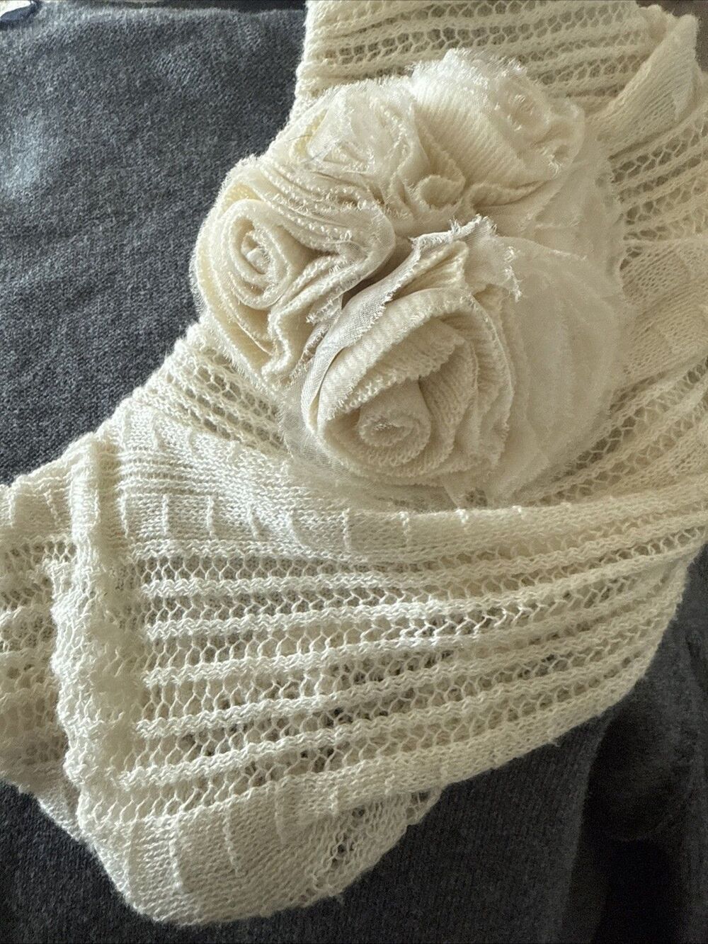 Vintage Chadwick’s Gray Sweater Cream Crocheted Collar Medium Coquette Lace Cott - Picture 2 of 8